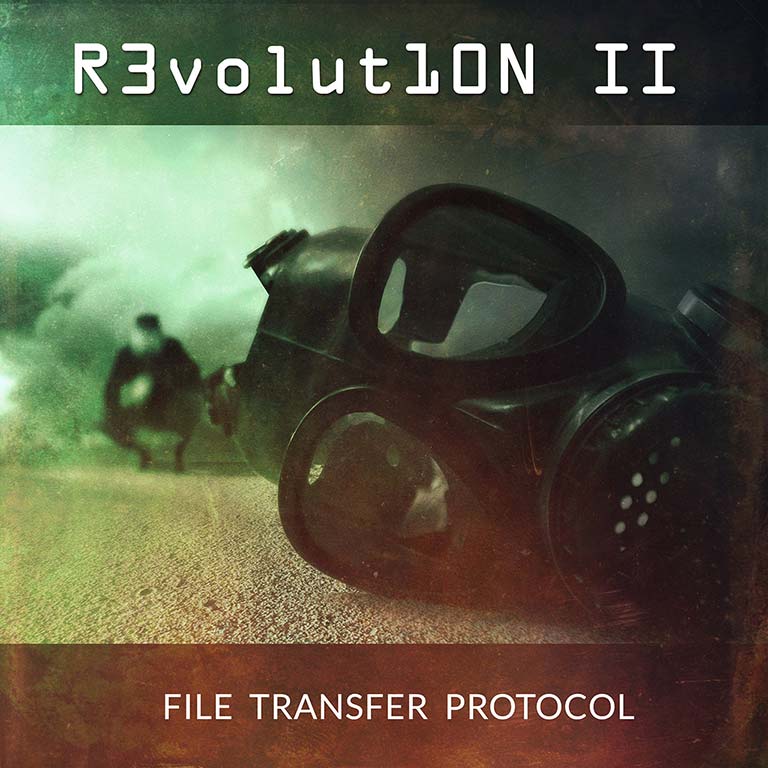 Album cover showing a gas mask on the ground with a blurry person in the background